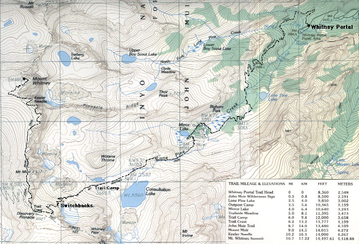 Mt Whitney main trail map